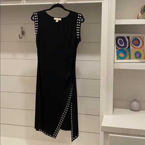 Long black dress with silver dots lining edges